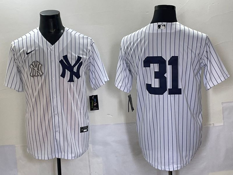 Men 2025 New York Yankees #31 No Name White Stripe Game Nike MLB Jersey style 010